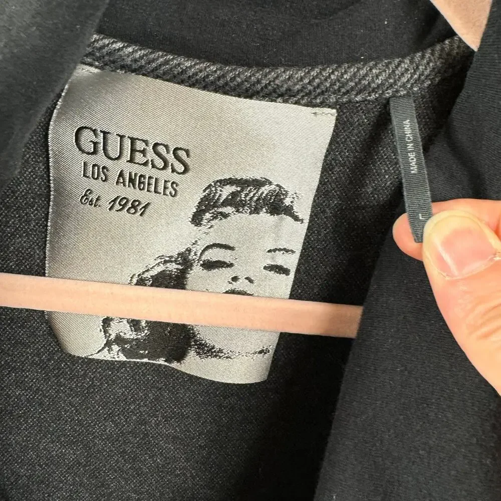 Guess Funnel Cowl Neck Shawl Collar Zip-Up Sweatshirt Sweater Jacket, Size Large